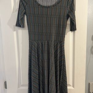 LuLaRoe Black and colorful Fit and Flare Midi Dress